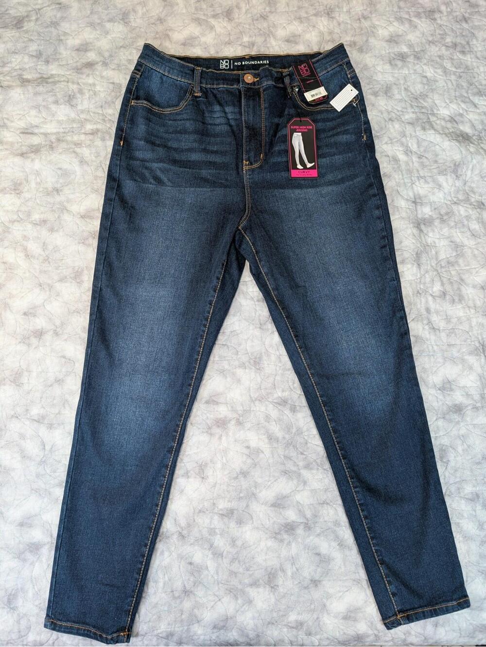 No Boundaries Super High Rise Jegging Curvy Skinny Jeans Womens 15 Blue NWT